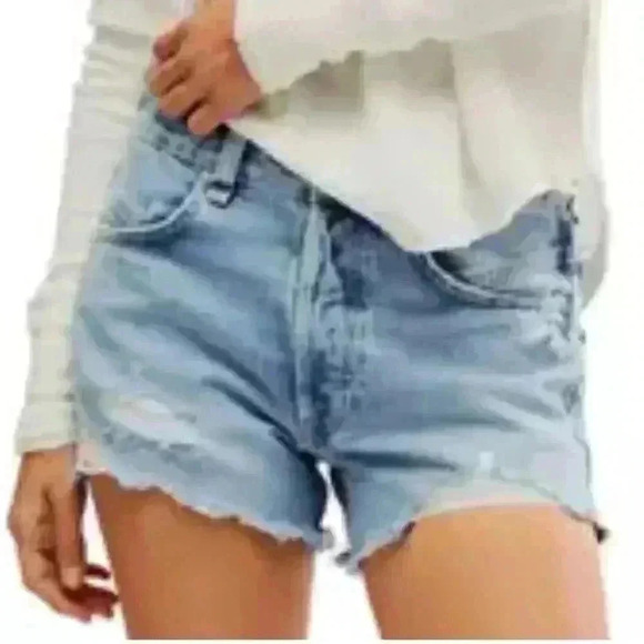 Free People Button Fly Distress Faded Midrise Denim Jean Shorts Size 26 - Picture 1 of 14